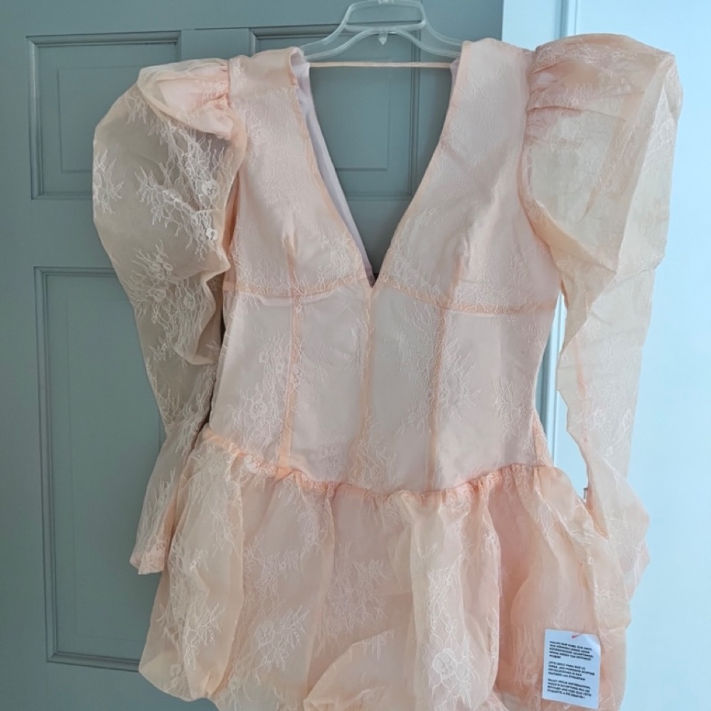 ASOS LUXE  mini dress with puff sleeves in pink size 10